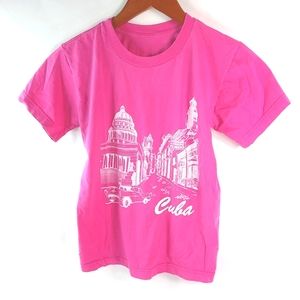 Cuban Girls M Short Sleeved T-Shirt Cuba Top Kids in Pink White